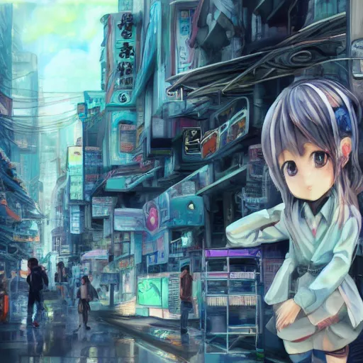 Image similar to dynamic composition, motion, ultra-detailed, incredibly detailed, a lot of details, amazing fine details and brush strokes, colorful and grayish palette, smooth, HD semirealistic anime CG concept art digital painting, watercolor oil painting of Clean and detailed post-cyberpunk sci-fi close-up schoolgirl in asian city in style of cytus and deemo, blue flame, relaxing, calm and mysterious vibes,, by a Chinese artist at ArtStation, by Huang Guangjian, Fenghua Zhong, Ruan Jia, Xin Jin and Wei Chang. Realistic artwork of a Chinese videogame, gradients, gentle an harmonic grayish colors. set in half-life 2, Matrix, GITS, Blade Runner, Neotokyo Source, Syndicate(2012), dynamic composition, beautiful with eerie vibes, very inspirational, very stylish, with gradients, surrealistic, dystopia, postapocalyptic vibes, depth of field, mist, rich cinematic atmosphere, perfect digital art, mystical journey in strange world