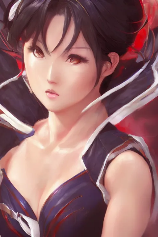 Image similar to A semi realistic anime portrait of Chun li, by Stanley Artgerm Lau, WLOP, Rossdraws, James Jean, Andrei Riabovitchev, Marc Simonetti, and Sakimichan, tranding on artstation