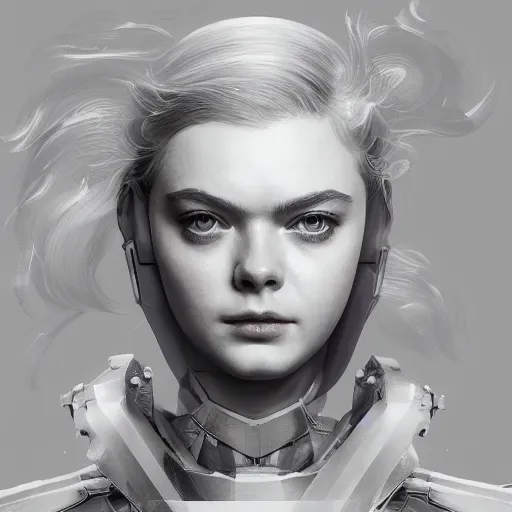 Image similar to head and shoulders portrait of modern darna, elle fanning in metal gear solid and death stranding, intricate, elegant, dark vibes, highly detailed, digital painting, artstation, glamor pose, concept art, smooth, sharp focus, illustration, art by wlop, mars ravelo and greg rutkowski