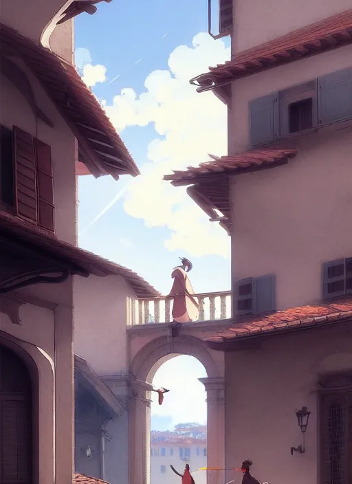 Image similar to florence italy in 1 8 2 0, an angle holds a nightingale bird on an outstretched hand, finely detailed perfect art, gapmoe yandere grimdark, trending on pixiv fanbox, painted by greg rutkowski makoto shinkai takashi takeuchi studio ghibli