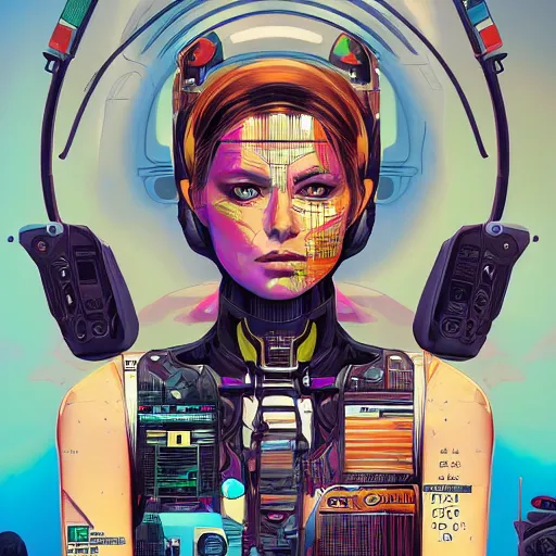 Image similar to a portrait of a female android, by Dan Mumford and Sandra Chevrier, 4k