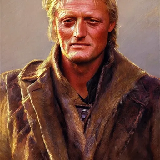 Image similar to detailed portrait of rutger hauer, spring light, painting by gaston bussiere, craig mullins, j. c. leyendecker