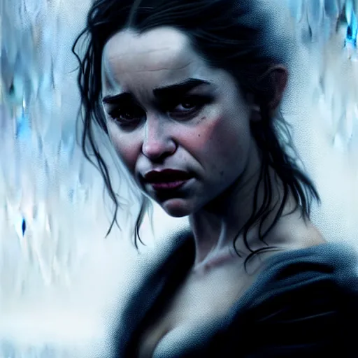 Image similar to emilia clarke dark film nior, character headshot portrait, sharp, digital matte painting, art by luis royo, greg rutkowski, wlop, dramatic lighting, trending on artstation