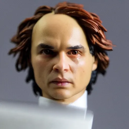 Image similar to Frank Dillane action figure with beer bottle tea cup and cigarette, photo, highly detailed