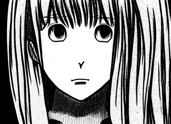 Image similar to simple manga character of an anxious woman drawn by junji ito, junji ito manga character