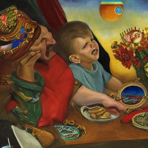 Image similar to lukashenko in the painting'saturn devouring his son'