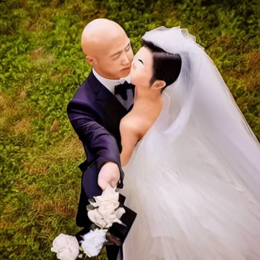 Image similar to saitama one punch man instagram couple's wedding photo shoot, closeup photo