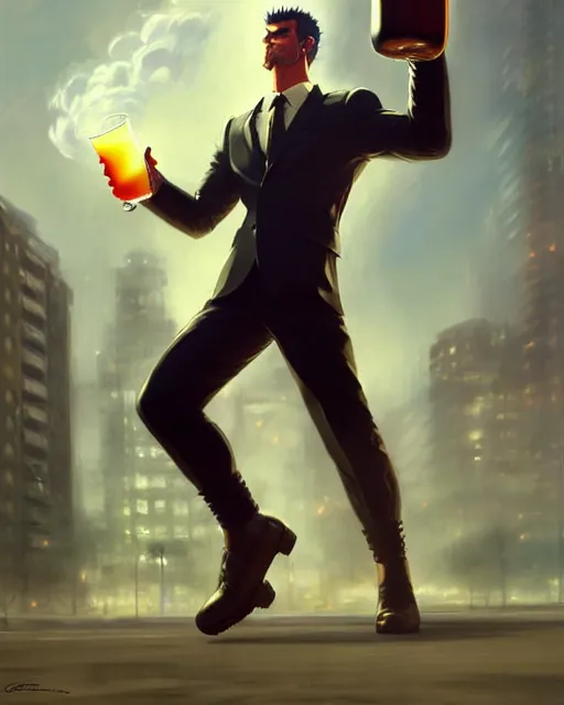 Prompt: gigachad luigi fighting like one punch man in a suit holding a beer can, fantasy character portrait, ultra realistic, full body concept art, intricate details, highly detailed by greg rutkowski, ilya kuvshinov, gaston bussiere, craig mullins, simon bisley