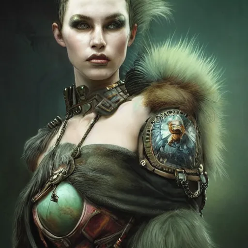 Prompt: portrait painting of a punk human warrior with green eyes and snow white fur, ultra realistic, concept art, intricate details, eerie, highly detailed, photorealistic, octane render, 8 k, unreal engine. art by artgerm and greg rutkowski and charlie bowater and magali villeneuve and alphonse mucha