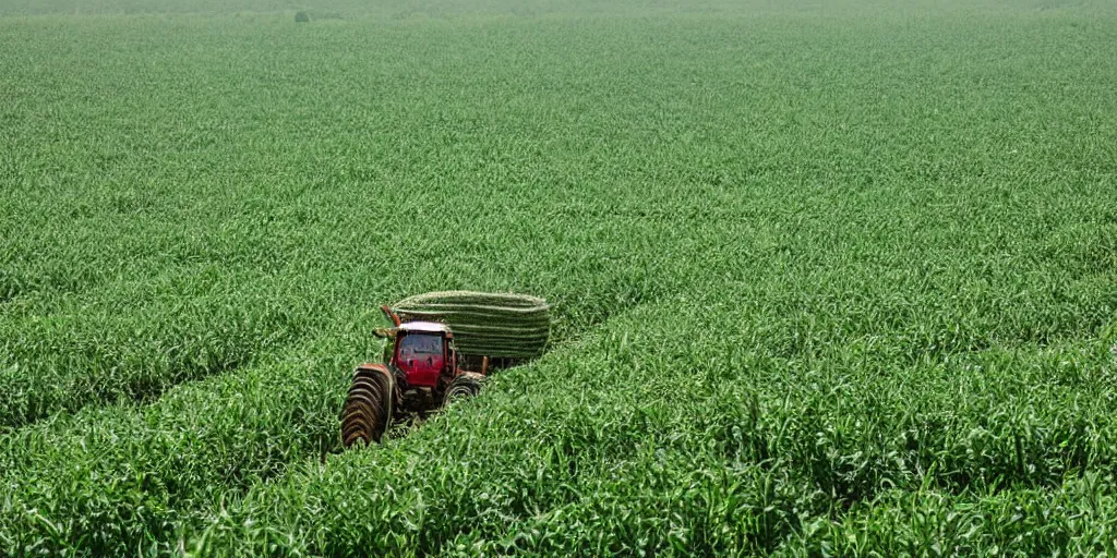 Image similar to a beautiful view of a farmer working in wheat field and there is a beautiful jungle behind the field, professional photography