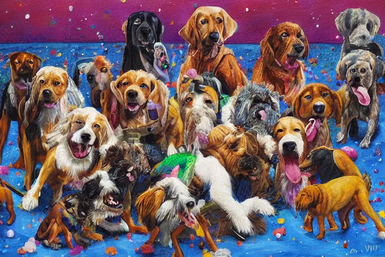 Image similar to dog moshpit, painting, dan whiz