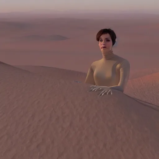 Prompt: chani from dune sitting on her bed looking down at the deserts of arrakis, 8k, photorealistic, dark