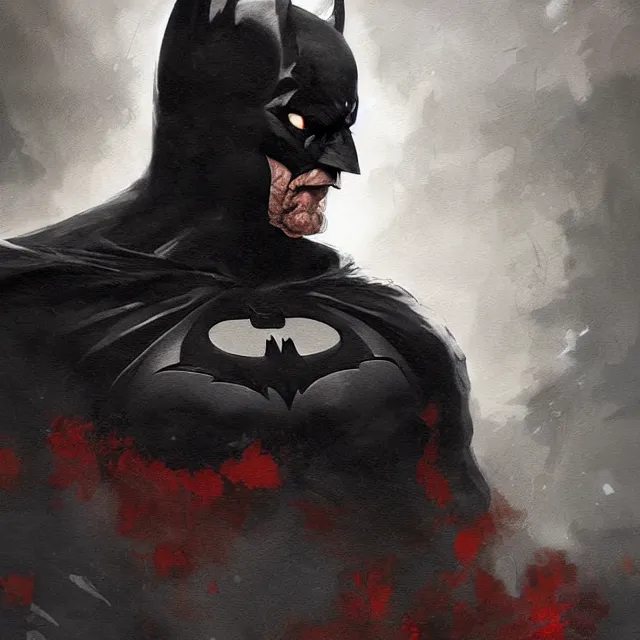 Prompt: a painting of a demonized batman by greg rutkowski, dark fantasy art, high detail, trending on artstation