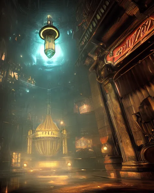 Image similar to the most amazing dream you ever had about bioshock, hyper realistic, ambient lighting, concept art, intricate, hyper detailed, smooth, volumetric lighting, octane