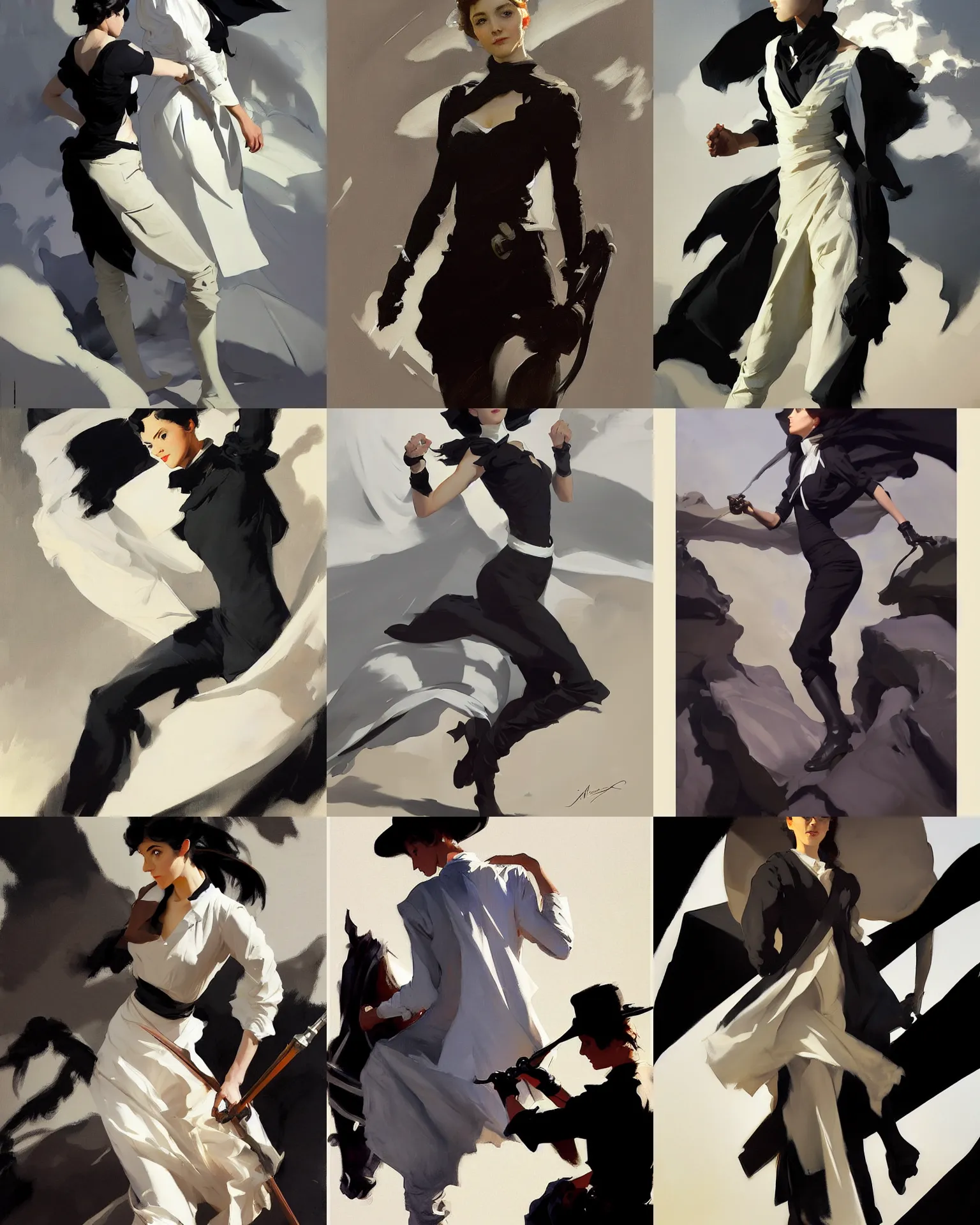 Image similar to black white cloth fabric jodhpurs greg manchess painting by sargent and leyendecker, studio ghibli, fantasy, medium shot, asymmetrical, intricate, elegant, matte painting, illustration, hearthstone, by greg rutkowski, by greg tocchini, by james gilleard, by joe fenton