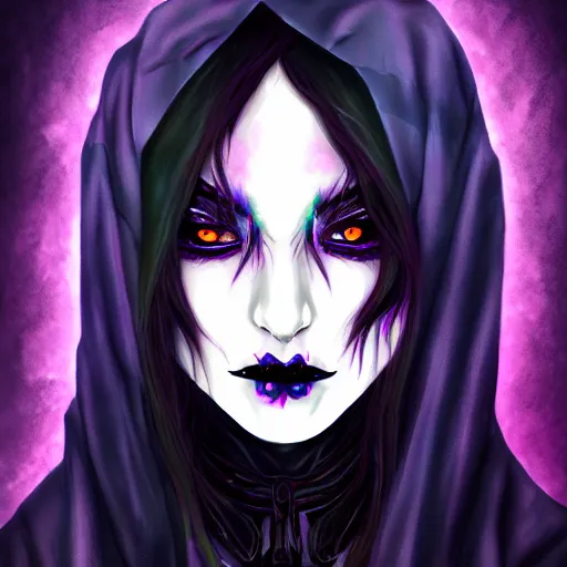 Prompt: dark cloaked necromancer, by harumi hironaka, trending on artstation hq, deviantart, pinterest, 4 k uhd image