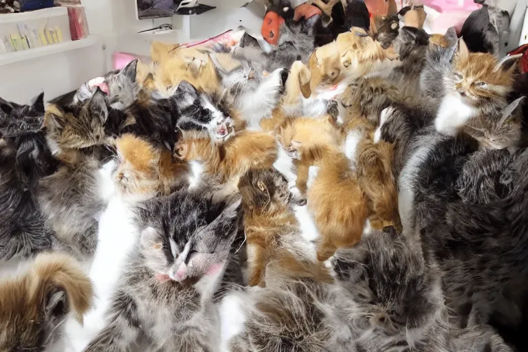 Image similar to a living room full of cute kittens that are all facing the camera