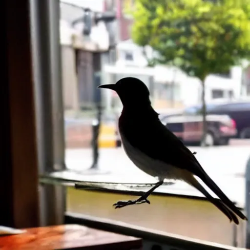 Prompt: bird singing in a cafe