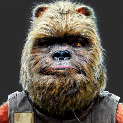 Image similar to hyperrealistic mixed media image of matt damon disguised as an ( ewok ), stunning 3 d render inspired art by istvan sandorfi and greg rutkowski, perfect facial symmetry, realistic, highly detailed attributes and atmosphere, dim volumetric cinematic lighting, 8 k octane extremely hyper - detailed render, post - processing, masterpiece,