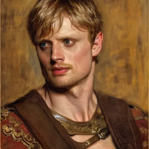 Prompt: bradley james as attractive king arthur pendragon, natural lighting, high quality, very detailed painting, by gaston bussiere, j. c. leyendecker