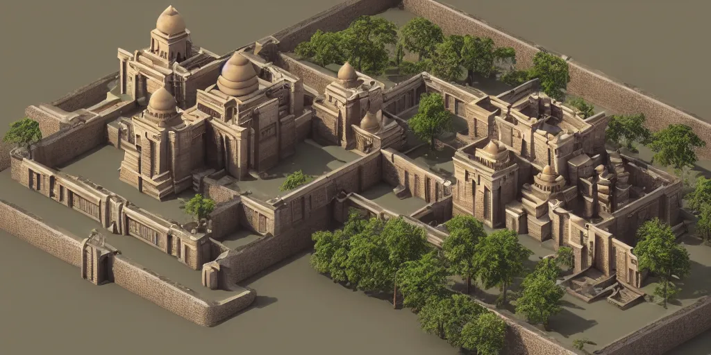 Prompt: isometric 3 d rendering of an indian castle, art deco, octane render, trending on artstation, cgsociety