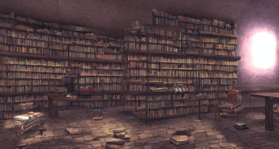 Prompt: first person video game about reading obscure books in a library, ps 1, morrowind, deus ex, borges