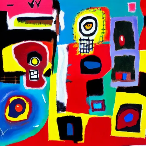 Prompt: a painting inspired by Basquiat and Kandinsky, 4k,