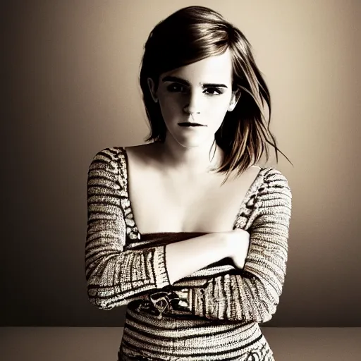 Image similar to Emma Watson modeling for Gucci, (EOS 5DS R, ISO100, f/8, 1/125, 84mm, postprocessed, crisp face, facial features)