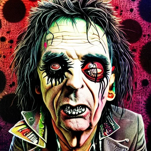 Image similar to graphic illustration, creative design, alice cooper, biopunk, francis bacon, highly detailed, hunter s thompson, concept art