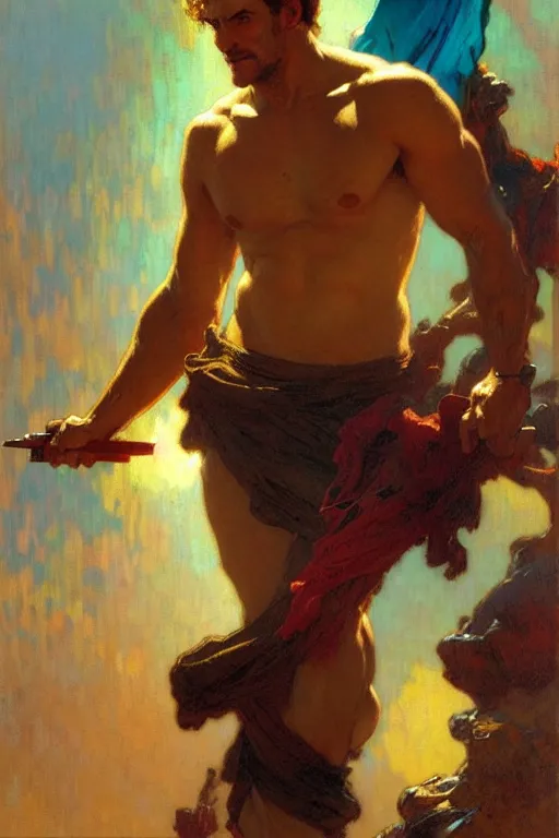 Image similar to attractive man, marvel, cool colors, painting by gaston bussiere, craig mullins, greg rutkowski, alphonse mucha