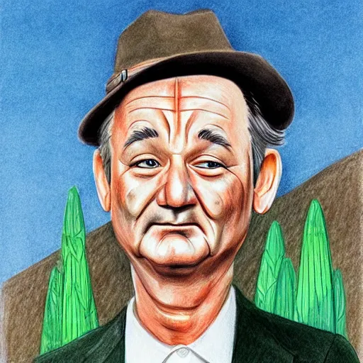 Image similar to Elegant portrait of bill murray, friendly, photorealistic, facial detail, color drawing, in the style of busytown