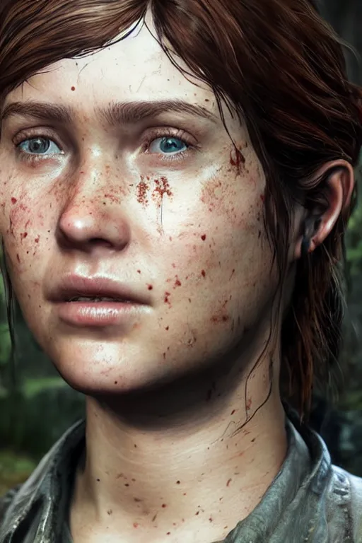 Image similar to ultra realistic facial portrait of ellie from the last of us part 2, digital art, character portrait, highly detailed, trending on artstation, lens flare, atmosphere, hyper realistic, cinematic lightning, sharp focus, unreal engine 5, extreme details perfect face, pretty face, fine - face, illustration, 8 k, ultra texture, masterpiece