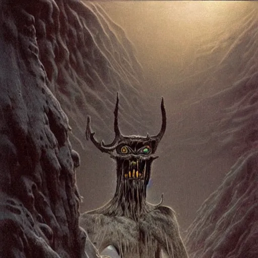 Image similar to wendigo prowling in the ancient snow mountain, beksinski