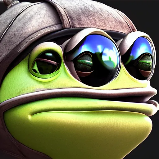 Prompt: ultra detailed, highly realistic, pepe the frog, wearing mech helmet, trending on artstation, ultra realistic, photo realism, high texture detail, extreme lifelike, digital art, vibrant