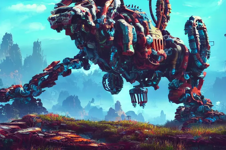 Image similar to clamberjaw machine mecanical creature robot of horizon forbidden west horizon zero dawn bioluminiscence global illumination ray tracing hdr fanart arstation by ian pesty and alena aenami artworks in 4 k