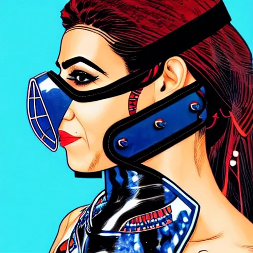 Image similar to a profile photo of a egyptian woman with a diving mask with side profile blood in ocean intricate details by MARVEL comics and Sandra Chevrier-C