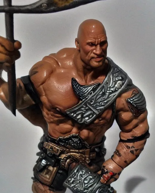 Prompt: close up shot of dwayne johnson with battle axe, dnd, high fantasy. royo, artgem, wlop