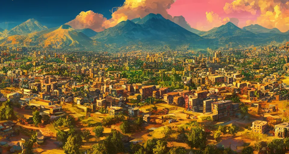 Prompt: Aesthetic twitch banner for user OSAKARAIN depicting the City of Armenia Quindio, landscape, trending on ArtStation, digital artwork, 4k, wallpaper, high definition