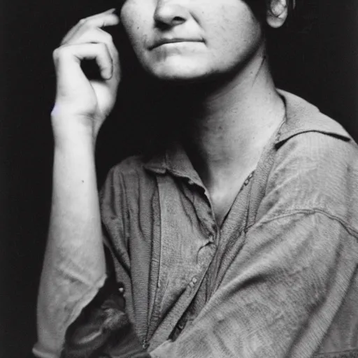 Prompt: photo of a young woman photo by Dorothea Lange