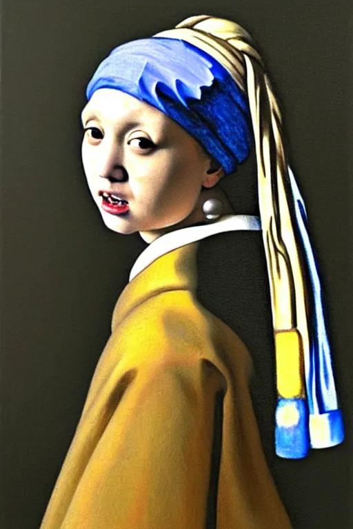 Image similar to portrait of Kim Jong-Un in the style of Girl with a Pearl Earring by Johannes Vemeer, oil painting, masterpiece, old master, grand master