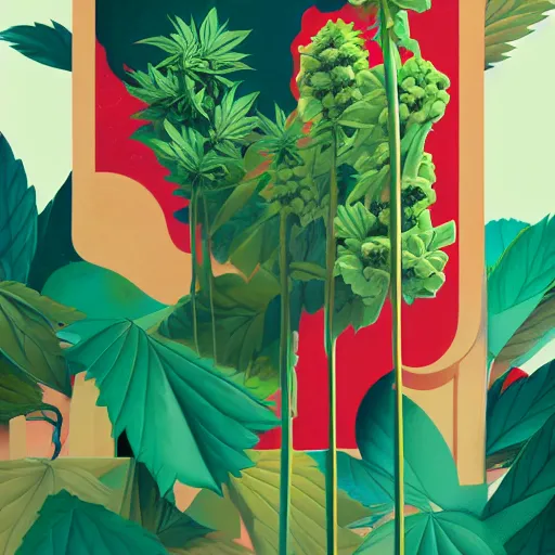 Image similar to Marijuana Jungle Painting by Sachin Teng, asymmetrical, Organic Painting , Matte Painting, Smoke Clouds, Green, Red, Gold, geometric shapes, hard edges, graffiti, street art,:2 by Sachin Teng:4