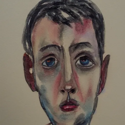 Image similar to a closeup portrait of a desperate face, water color