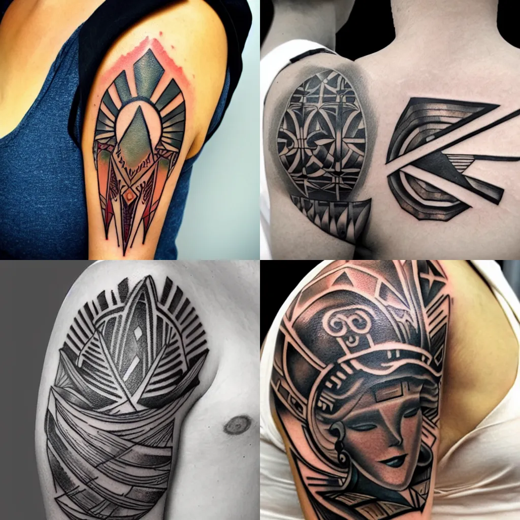 Prompt: art deco tattoo on shoulder