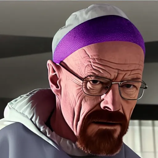 Image similar to walter white using a purple durag looking fresh