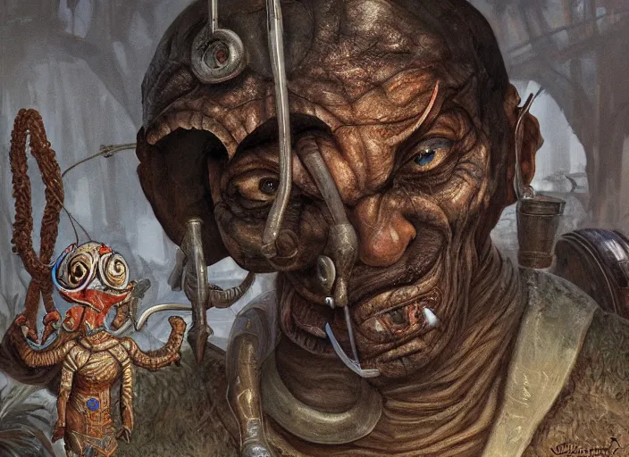 Image similar to a highly detailed morrowind portrait of a dentist, james gurney, james jean