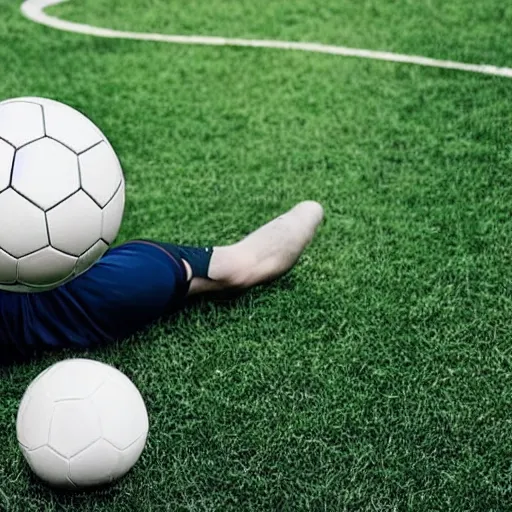 Image similar to man eating soccer ball hyper realistic