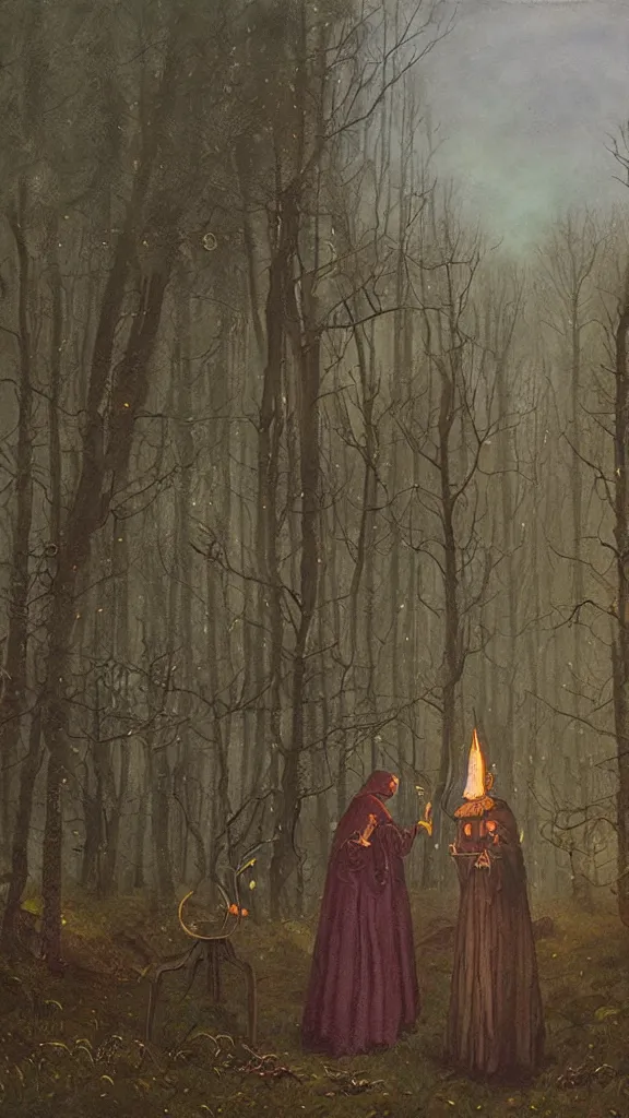 Image similar to witch paying for her sins, victorian painting, by simon stalenhag