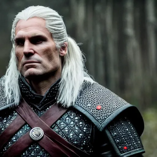 Image similar to donald trump as geralt of rivia from the witcher movie, dramatic film still, details, sigma 7 5 mm, 4 k