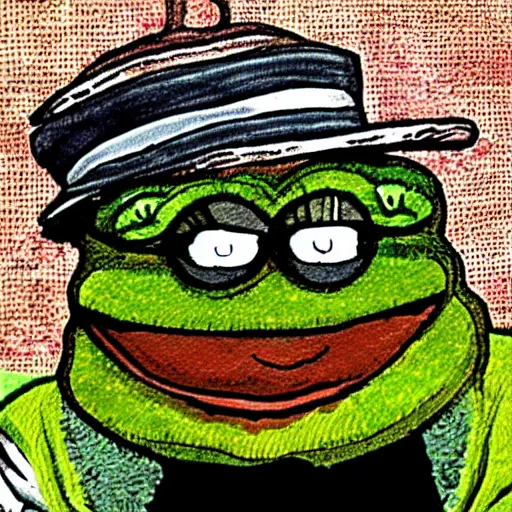 Prompt: pepe the frog finding hapiness