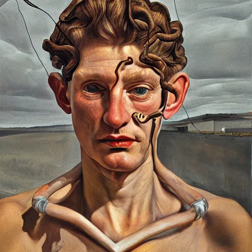 Image similar to high quality high detail painting by lucian freud, hd, street - walker medusa portrait, photorealistic lighting